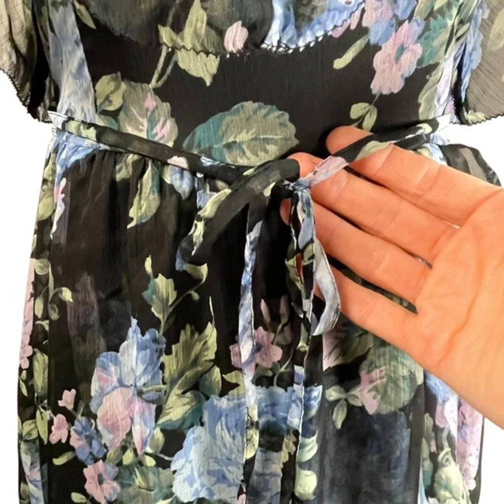 Abercrombie & Fitch XS Floral Ruffle Maxi Dress Sheer‎ Overlay Adjustable Straps